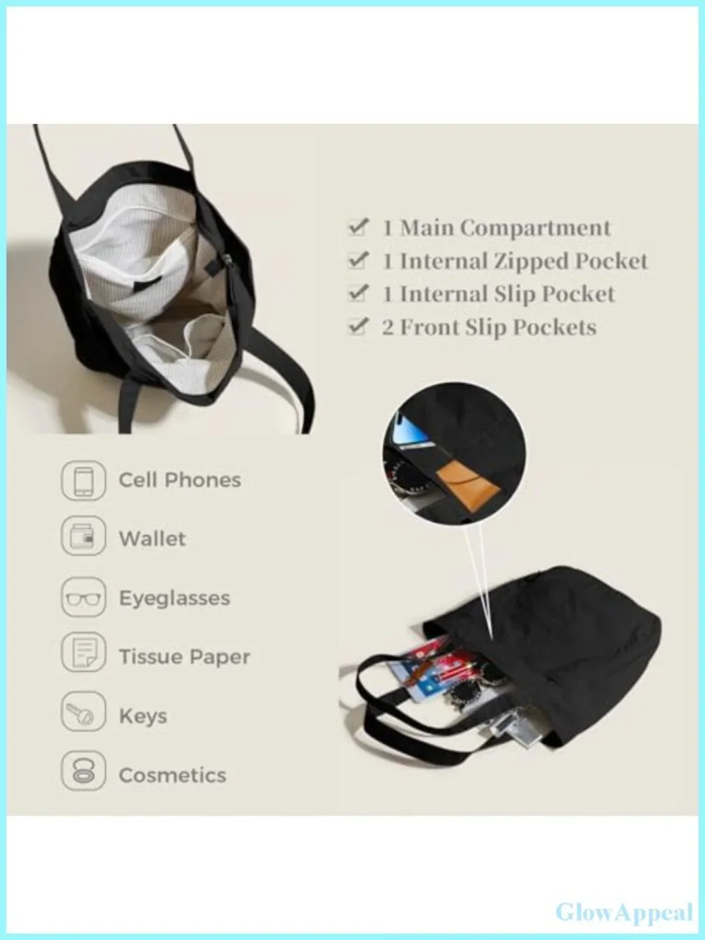 Lightweight Nylon Tote Bag Unisex Casual Shoulder Hobo for Travel Gym Work